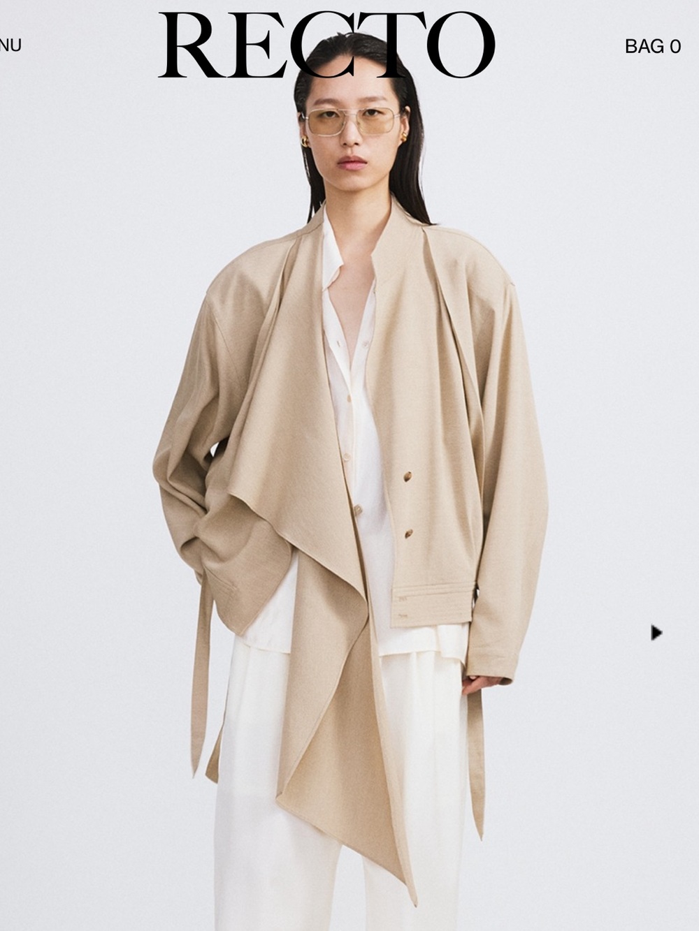 RECTO Draped Scarf Detail Jacket in Sand Beige, S